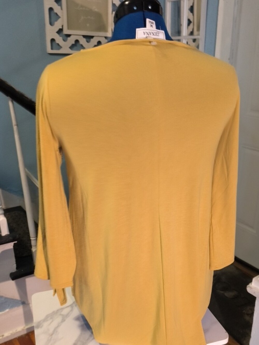 Zenana Women’s Mustard Yellow Long Sleeve Tie-Sleeve Top - Picture 5 of 10